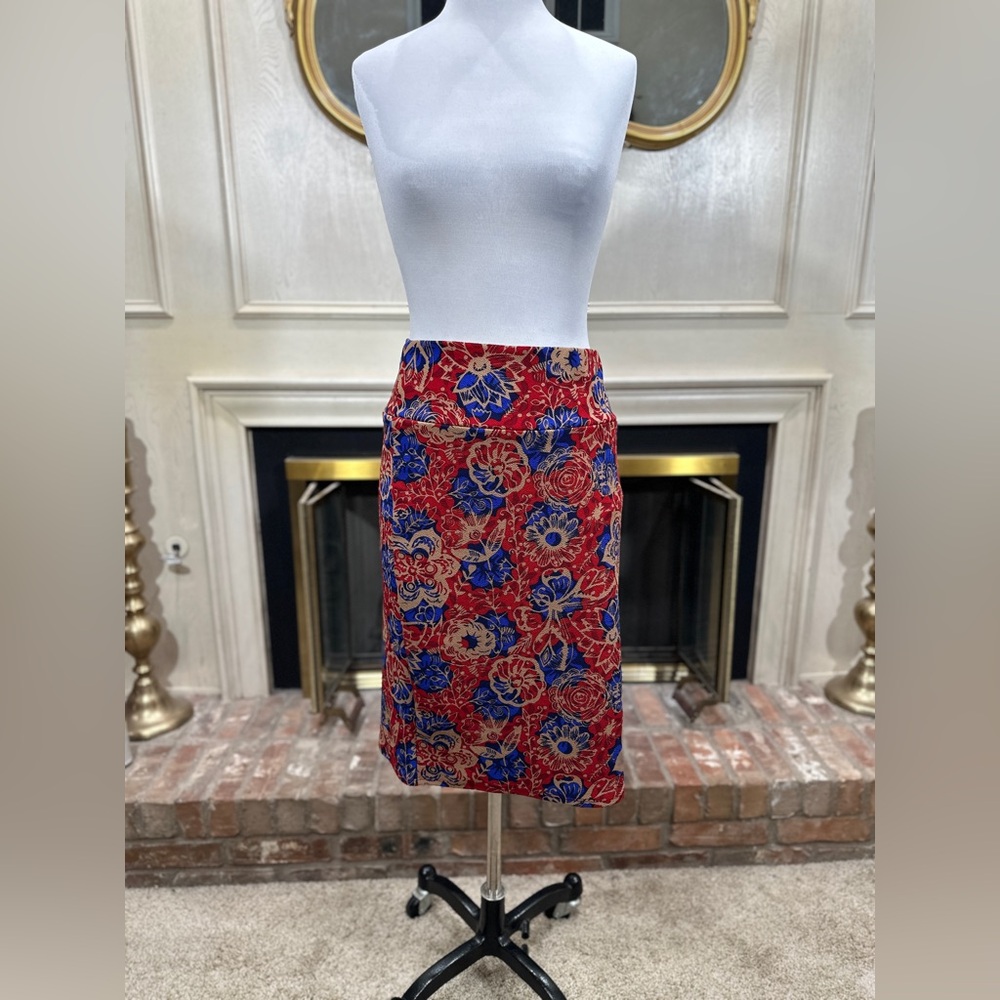LuLaRoe Floral Pencil Skirt XL Red Blue‎ Boho Eclectic Grandpa Nomad Maximalism